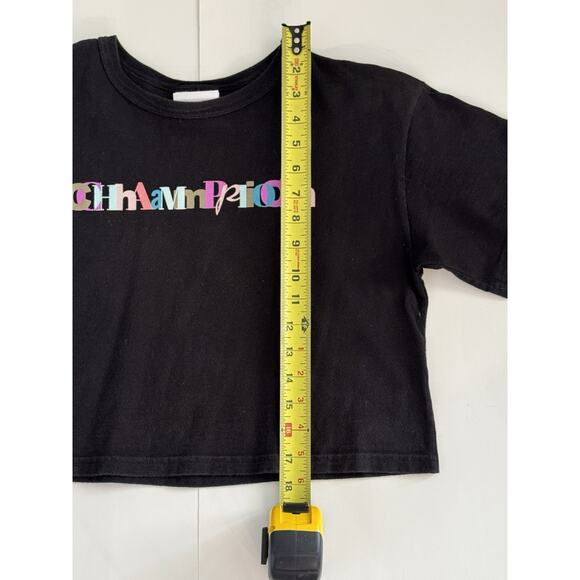 Champion Women’s Black Logo Cropped Crop T-Shirt Tee Top Size XS 100% Cotton - Picture 9 of 9